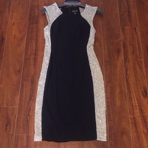 XSCAPE Black and Sheer Beaded Prom/ Cocktail Dress